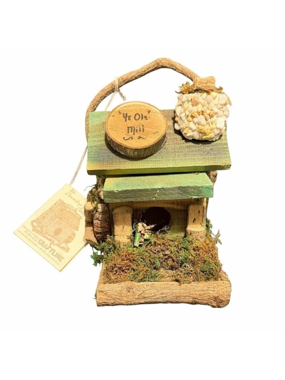 Handcrafted Rustic Birdhouse Ye Ole Mill Country Charm Collection Wood Moss NWT